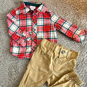 2 Piece Baby Cat & Jack Plaid Button Front Shirt &
Tan pants 6-9 months